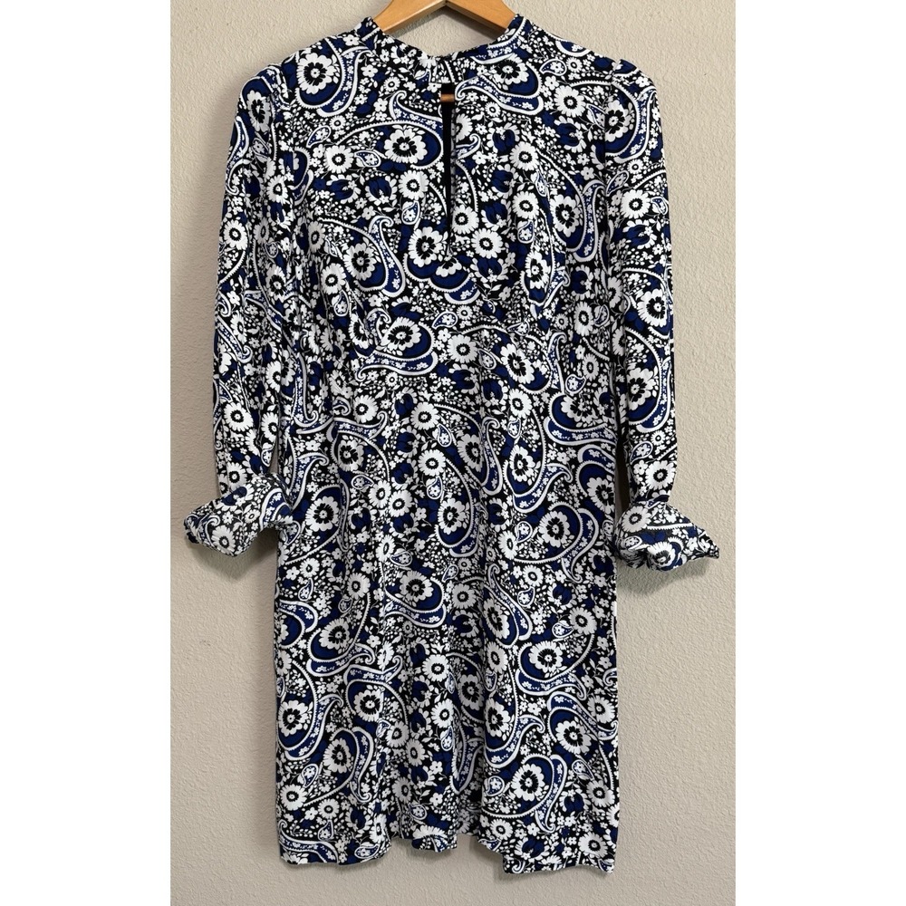 LOFT Midi Dress 10 Blue Floral Print Viscose Coastal Nautical Beachy‎ NWT